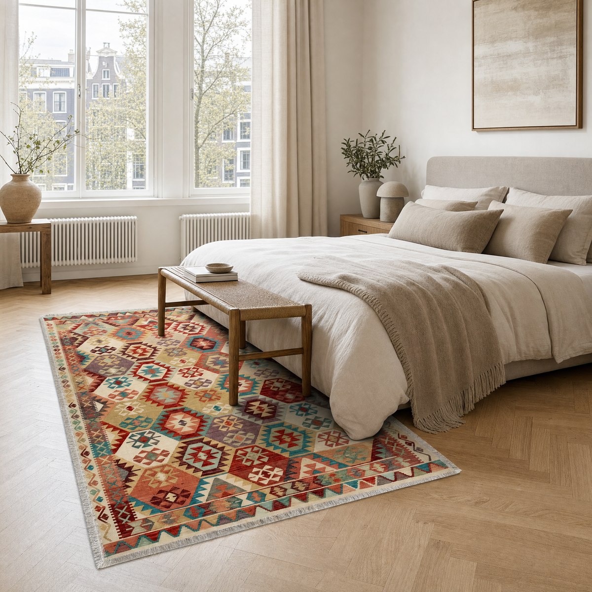 Tapis Ethnique Crème et Blanc Lavable Zélia, vue 7
