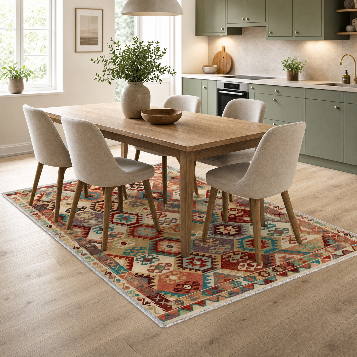 Tapis Ethnique Crème et Blanc Lavable Zélia, vue 8