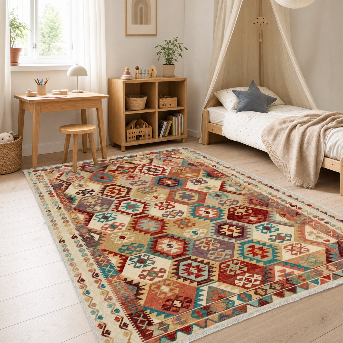 Tapis Ethnique Crème et Blanc Lavable Zélia, vue 10