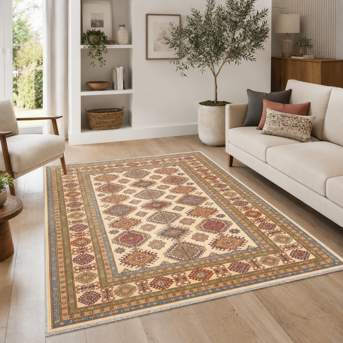 Tapis Ethnique Crème et Blanc Lavable Adèle, vue 4