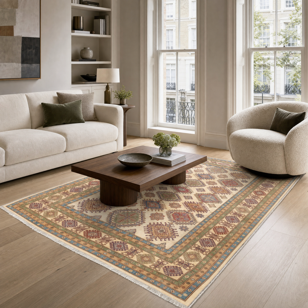 Tapis Ethnique Crème et Blanc Lavable Adèle, vue principale