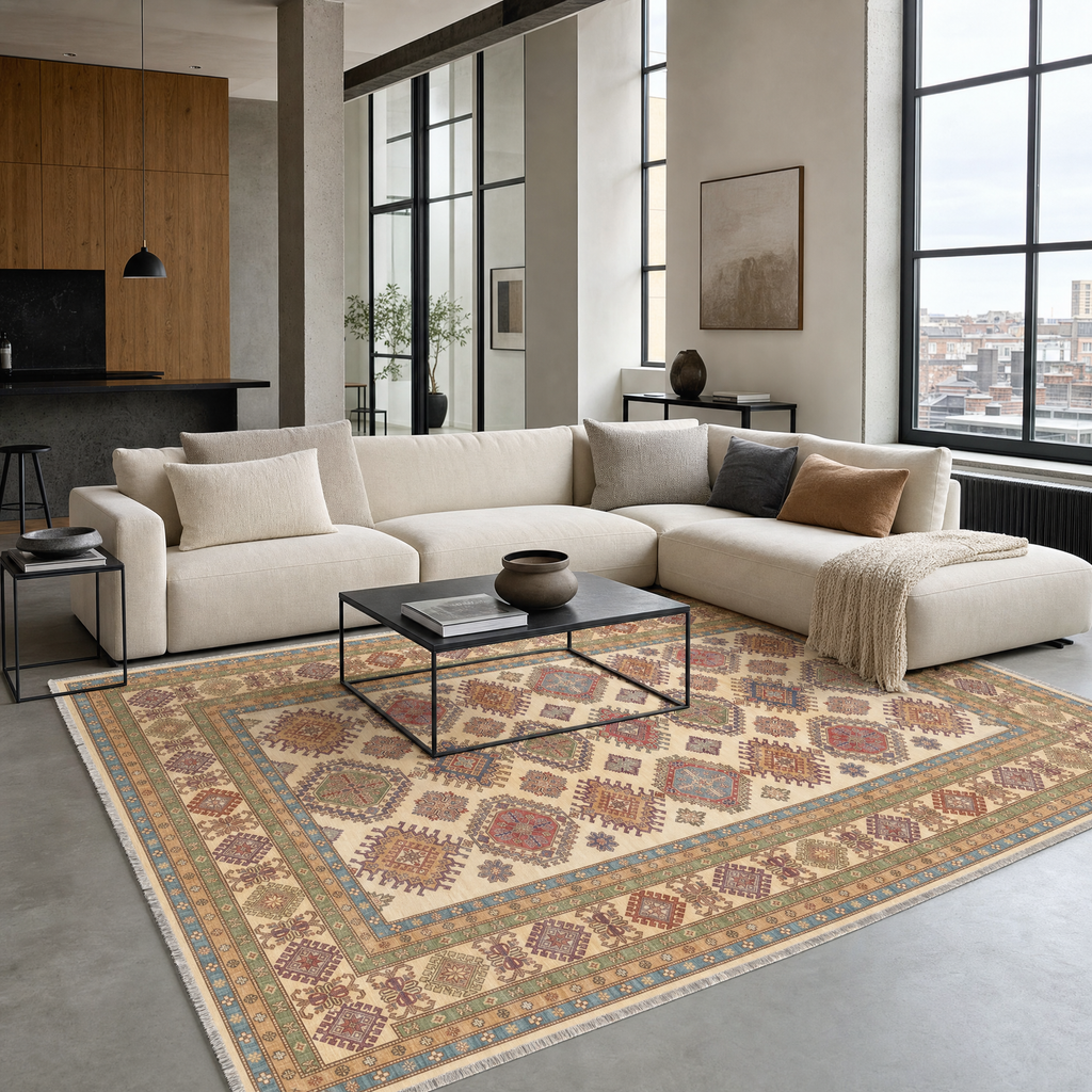 Tapis Ethnique Crème et Blanc Lavable Adèle, vue 3
