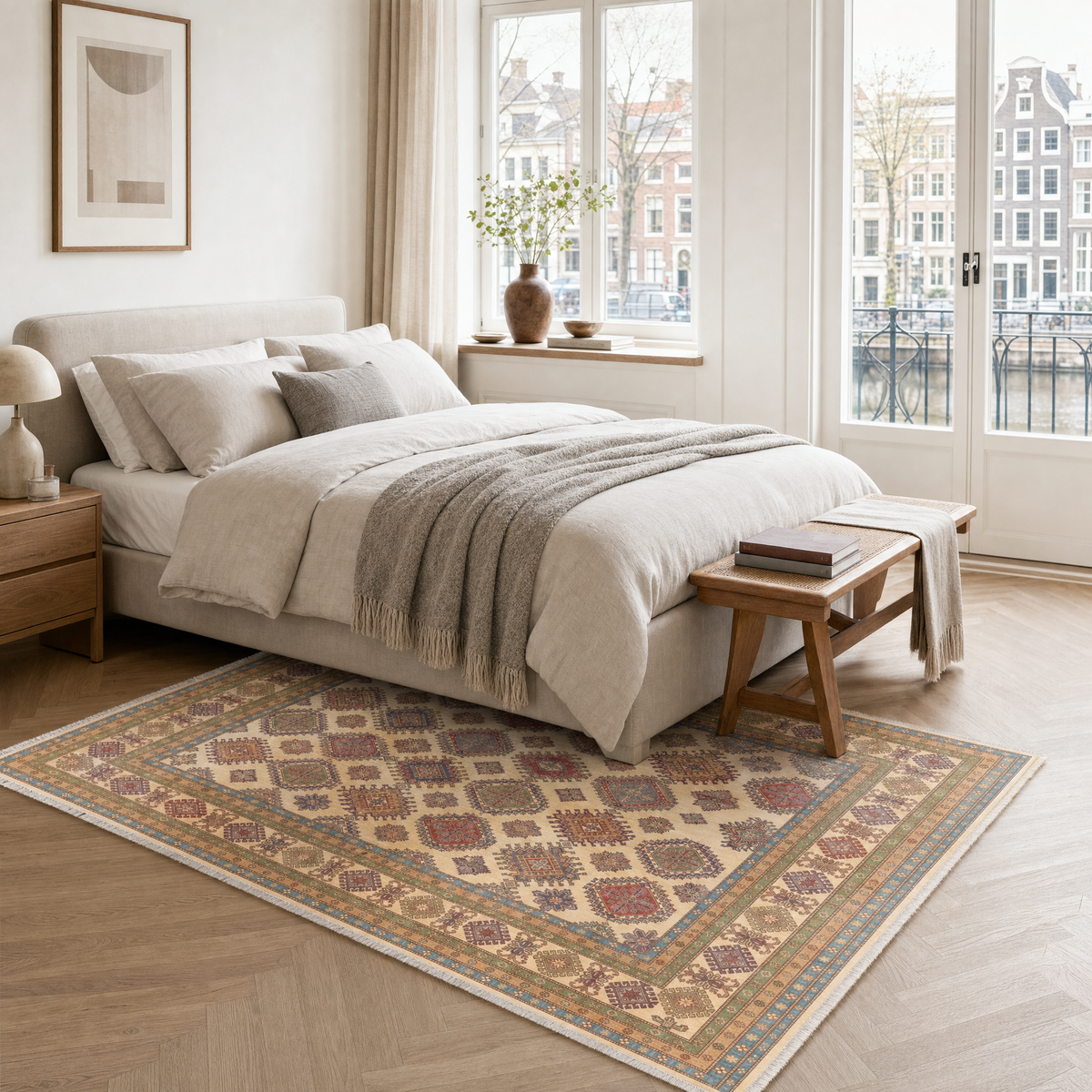 Tapis Ethnique Crème et Blanc Lavable Adèle, vue 7
