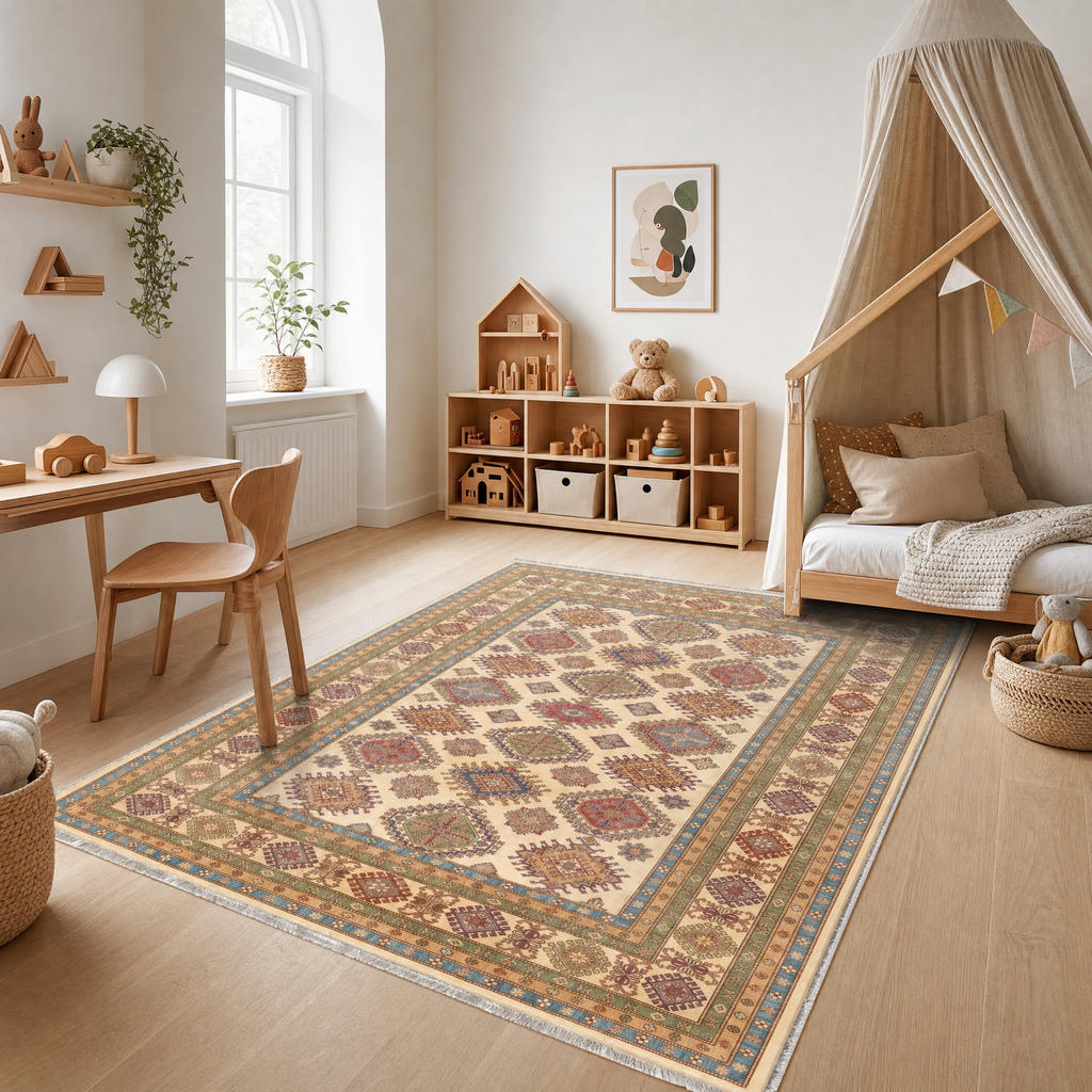 Tapis Ethnique Crème et Blanc Lavable Adèle, vue 10