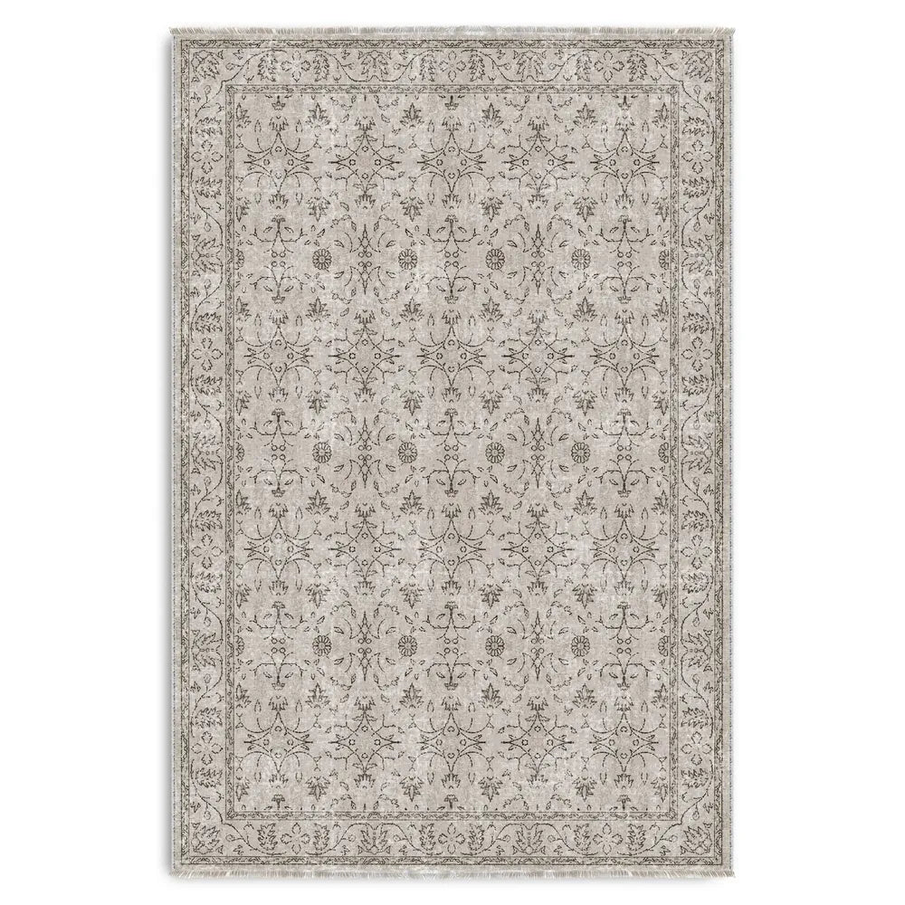 Tapis Géométrique Vintage Crème et Blanc Lavable Jeanne, vue 5
