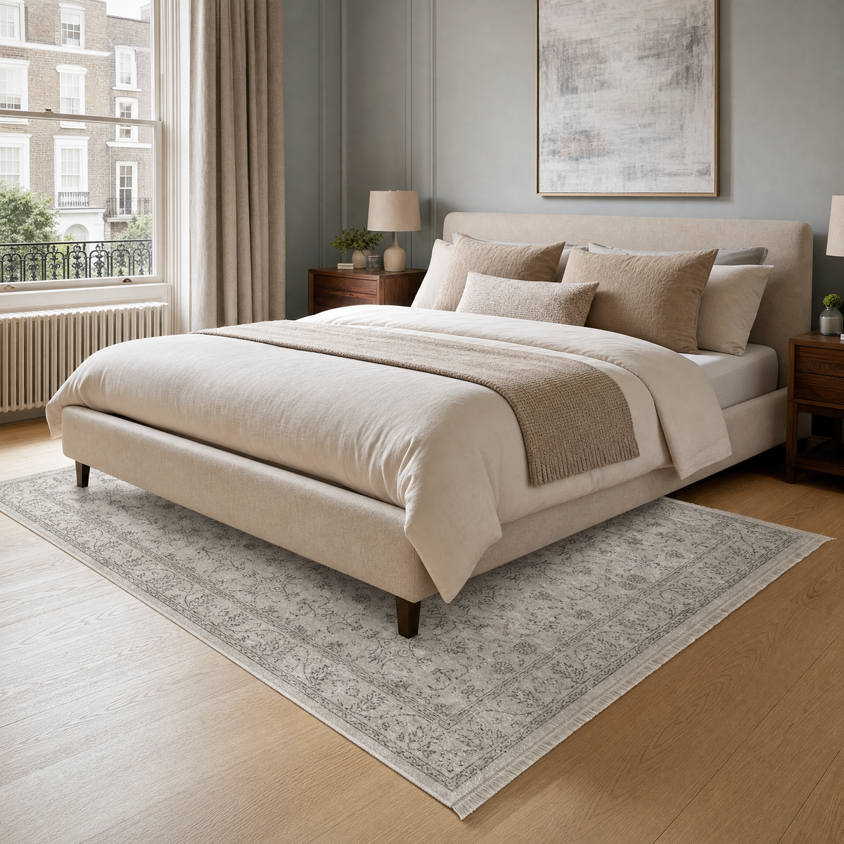 Tapis Géométrique Vintage Crème et Blanc Lavable Jeanne, vue 6