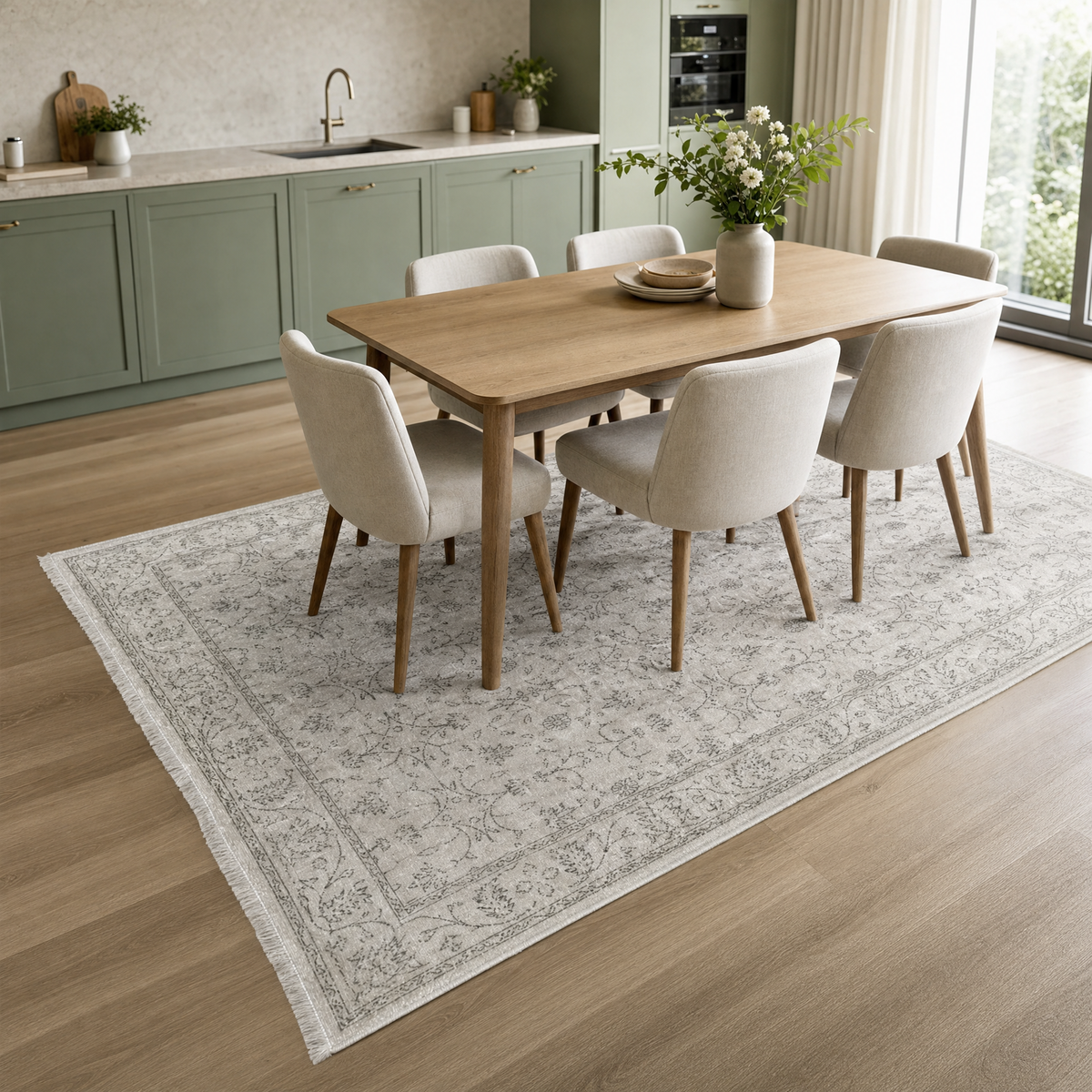 Tapis Géométrique Vintage Crème et Blanc Lavable Jeanne, vue 8