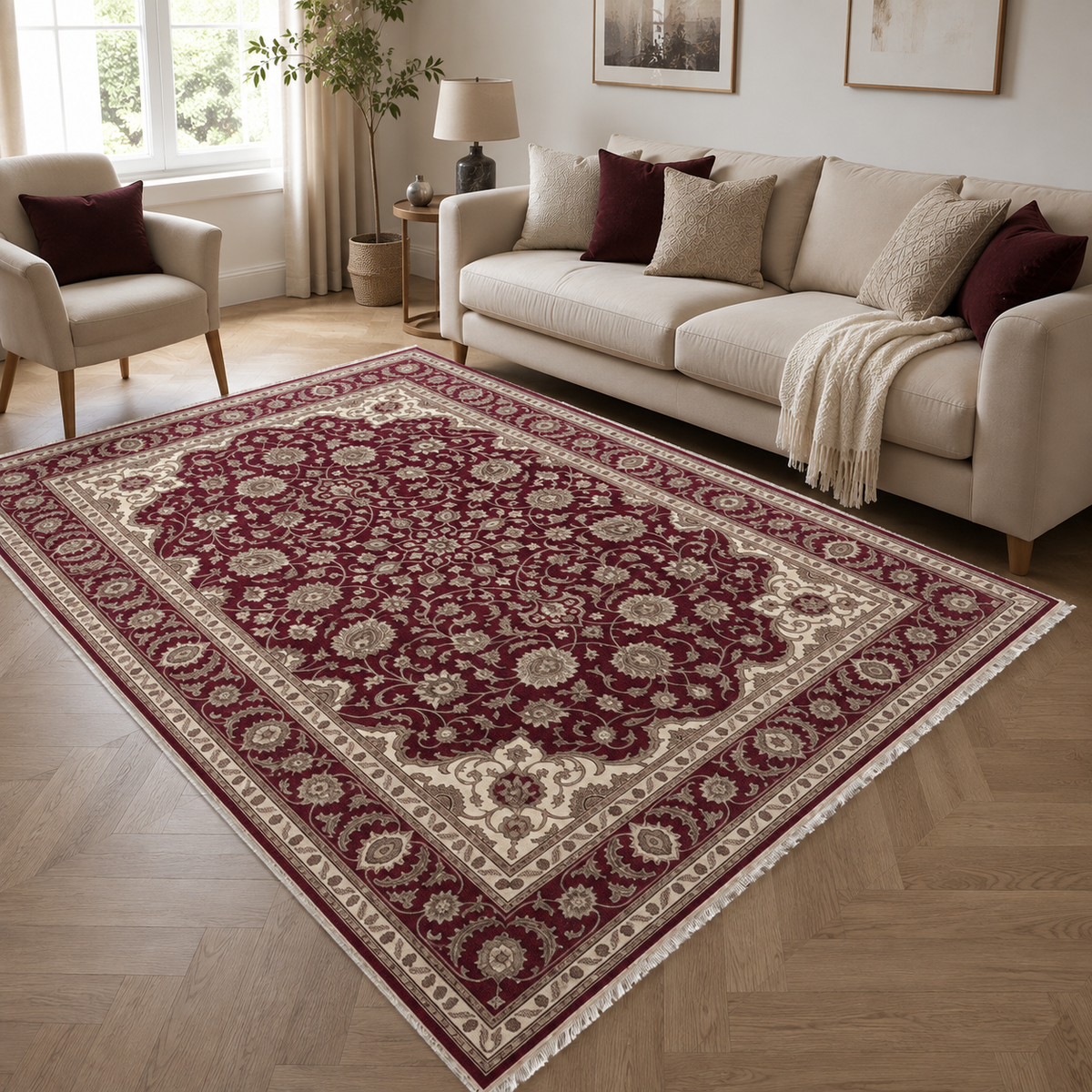 Tapis Classique Vintage Crème et Blanc Lavable Basile, vue 3