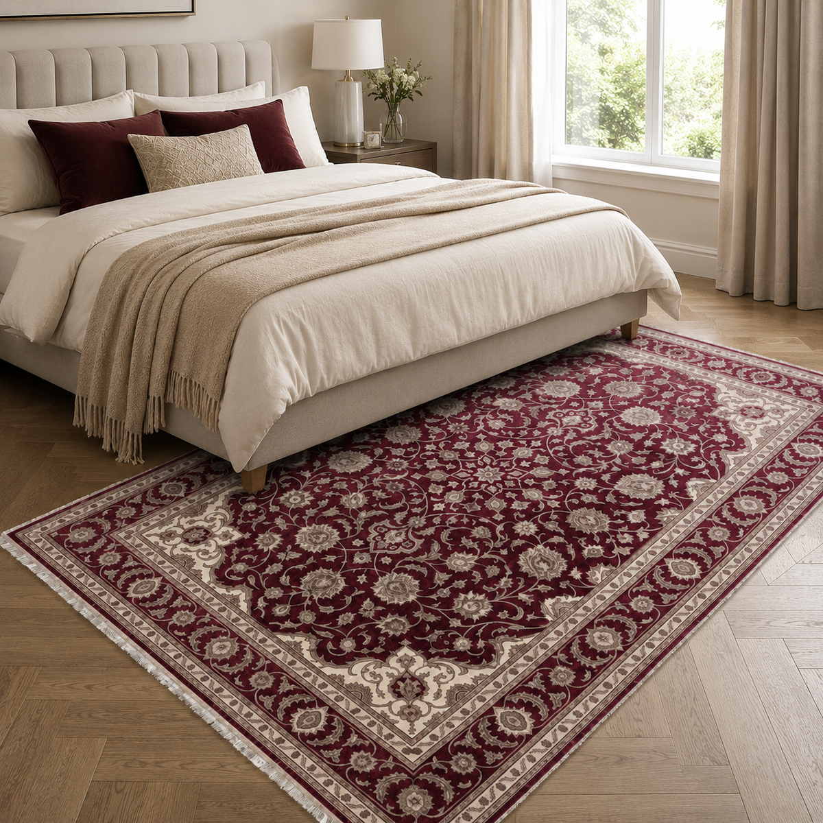 Tapis Classique Vintage Crème et Blanc Lavable Basile, vue 4