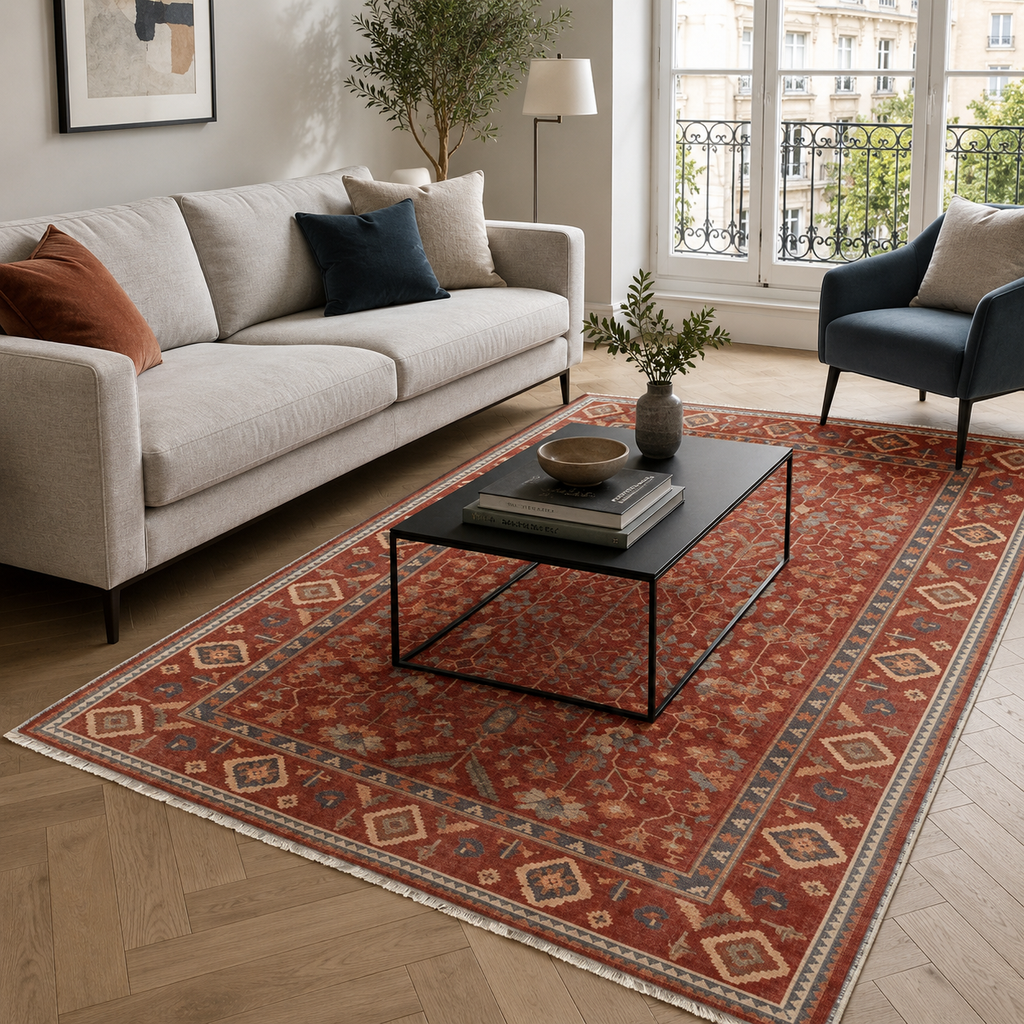 Tapis Ethnique Bordeaux Lavable Aline, vue 9