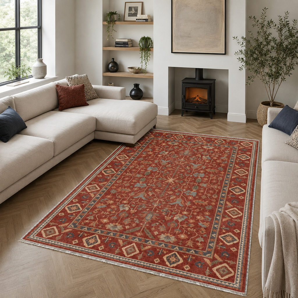 Tapis Ethnique Bordeaux Lavable Aline, vue 4