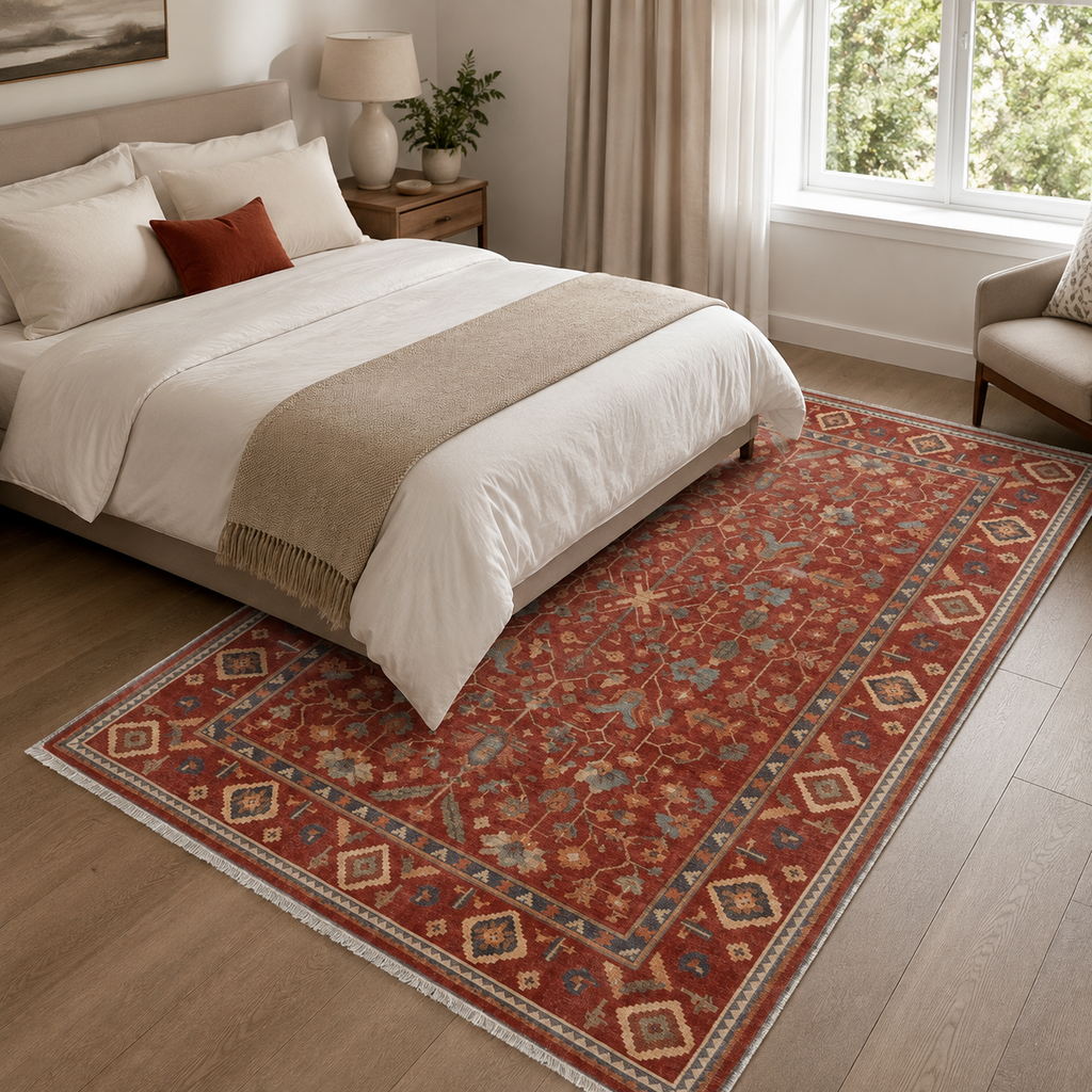 Tapis Ethnique Bordeaux Lavable Aline, vue 5