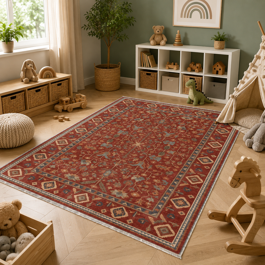 Tapis Ethnique Bordeaux Lavable Aline, vue 7