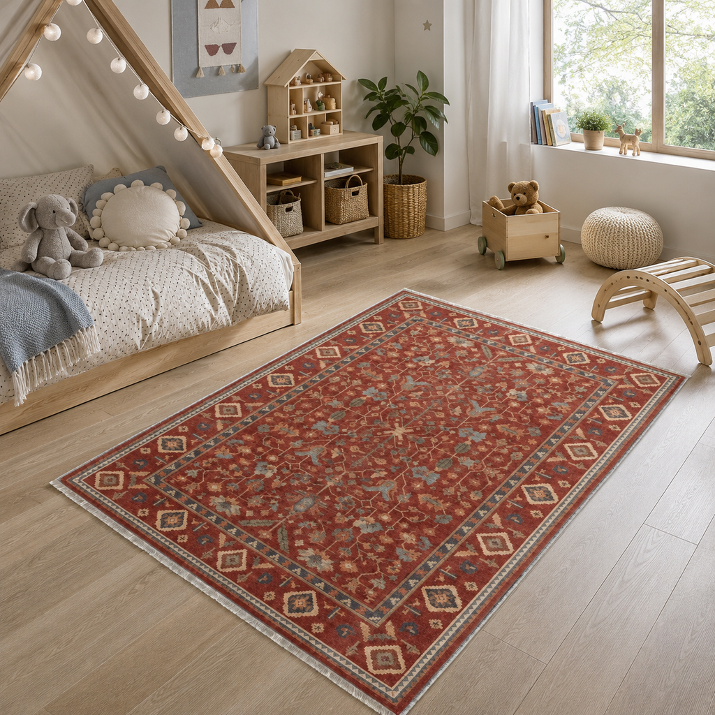 Tapis Ethnique Bordeaux Lavable Aline, vue 8
