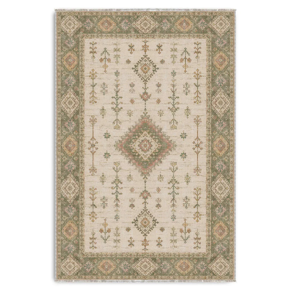 Tapis Ethnique Crème et Blanc Lavable Nara, vue 5