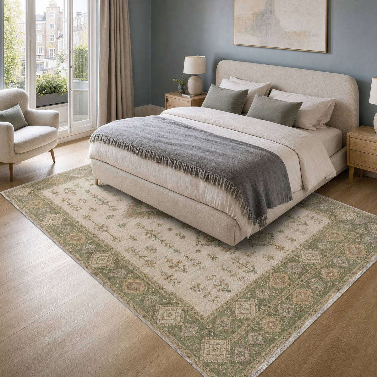 Tapis Ethnique Crème et Blanc Lavable Nara, vue 6