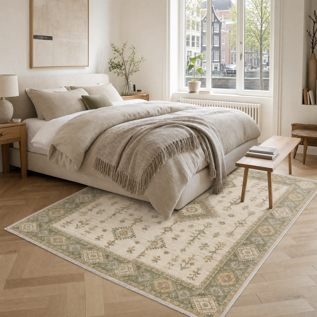 Tapis Ethnique Crème et Blanc Lavable Nara, vue 7