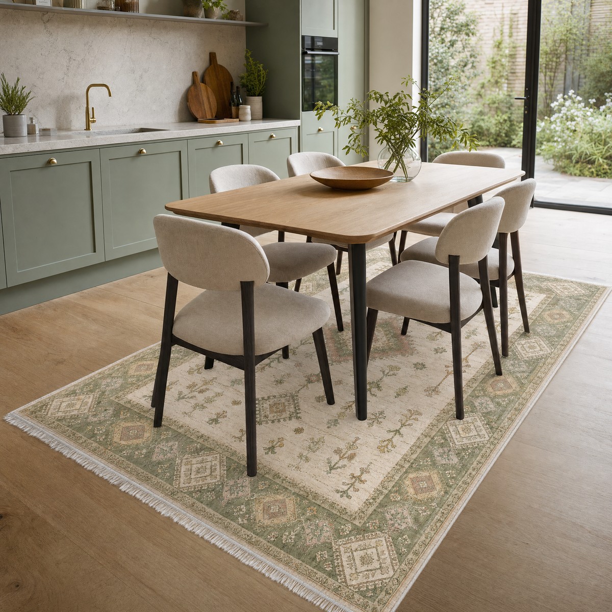 Tapis Ethnique Crème et Blanc Lavable Nara, vue 8