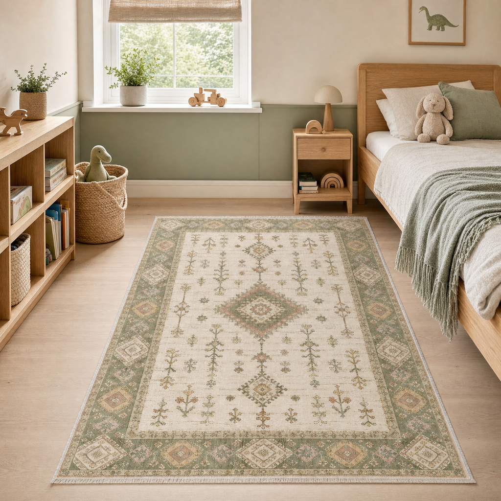 Tapis Ethnique Crème et Blanc Lavable Nara, vue 9