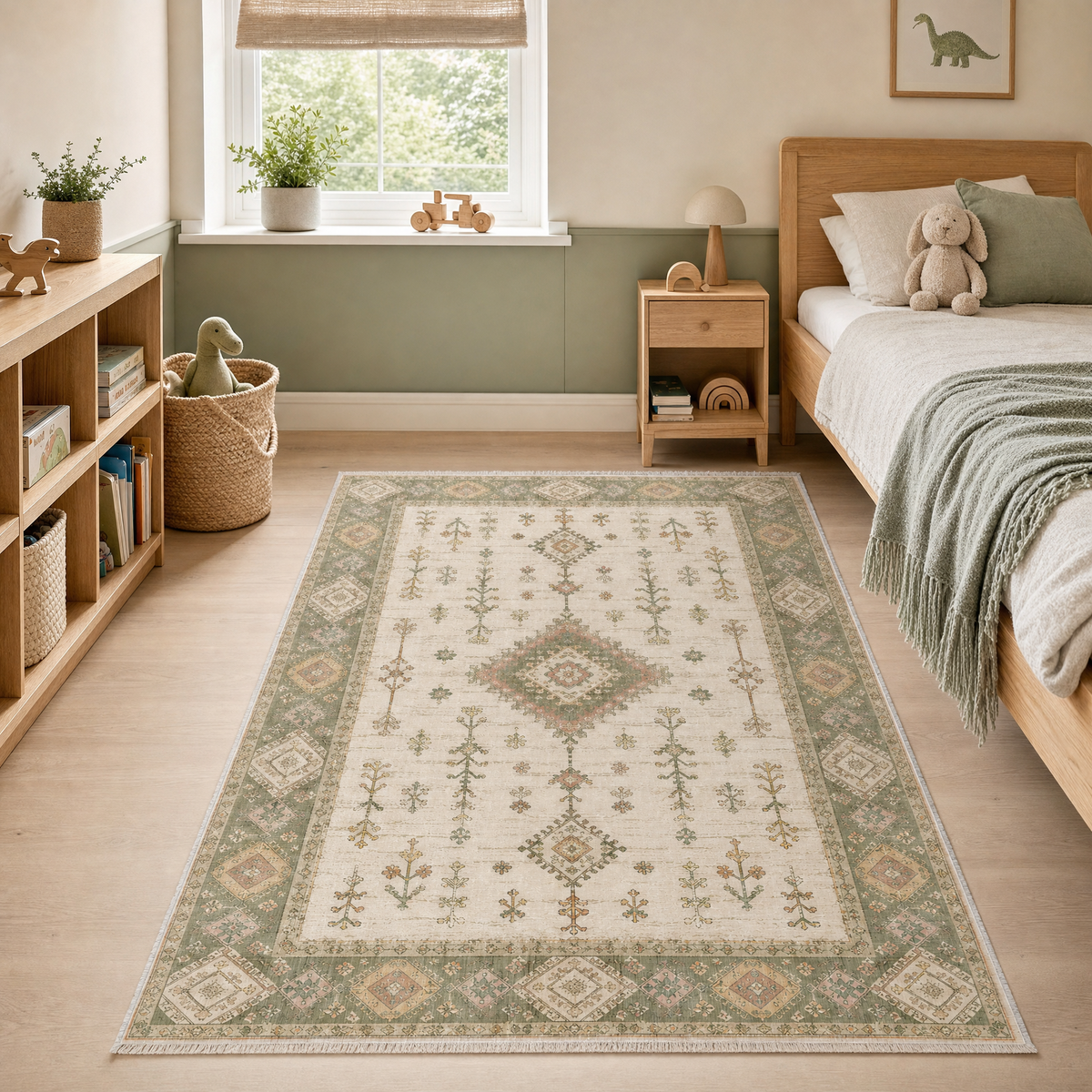 Tapis Ethnique Crème et Blanc Lavable Nara, vue 9