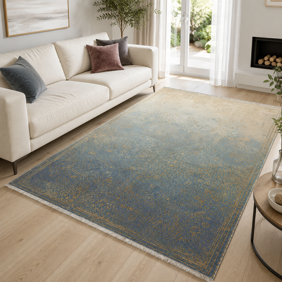 Tapis Abstrait Bleu Marine Lavable Bérénice, vue principale