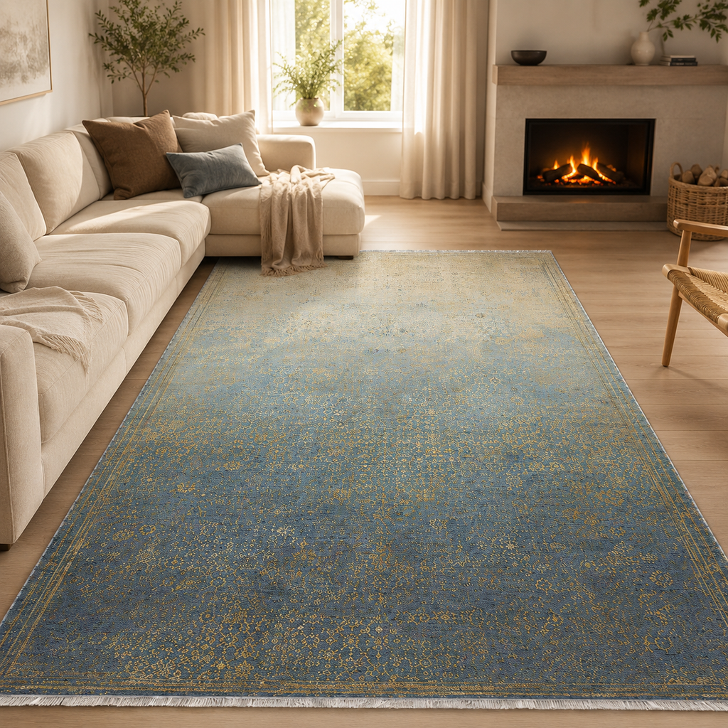 Tapis Abstrait Bleu Marine Lavable Bérénice, vue 3