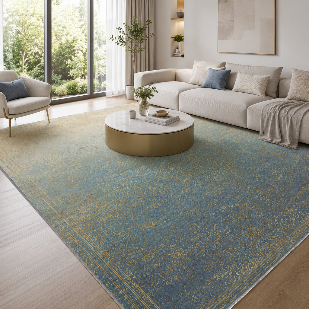 Tapis Abstrait Bleu Marine Lavable Bérénice, vue 4