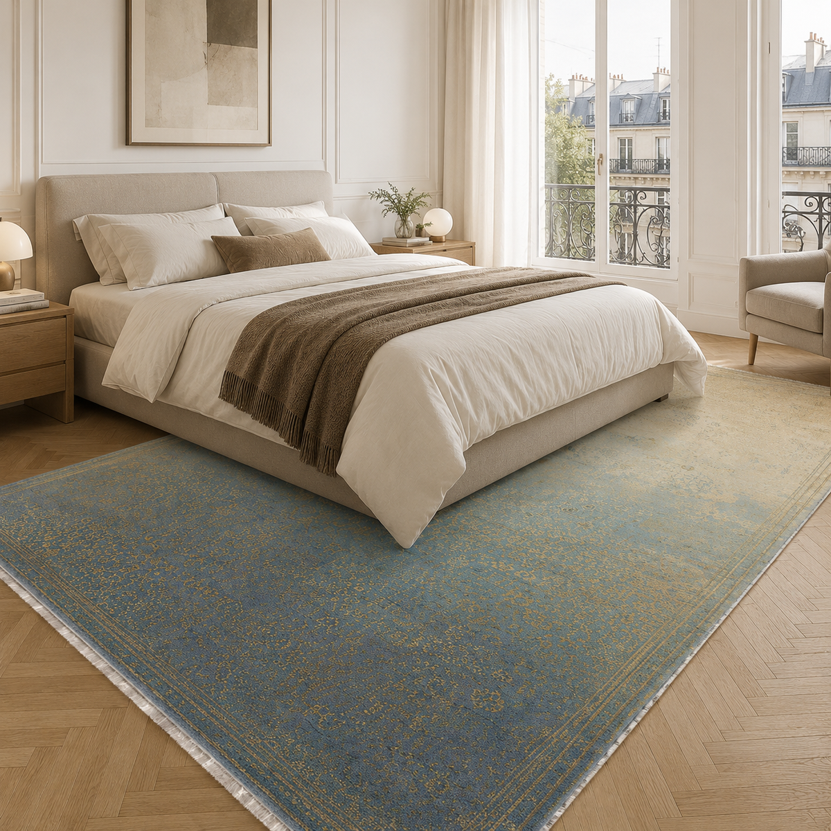 Tapis Abstrait Bleu Marine Lavable Bérénice, vue 6