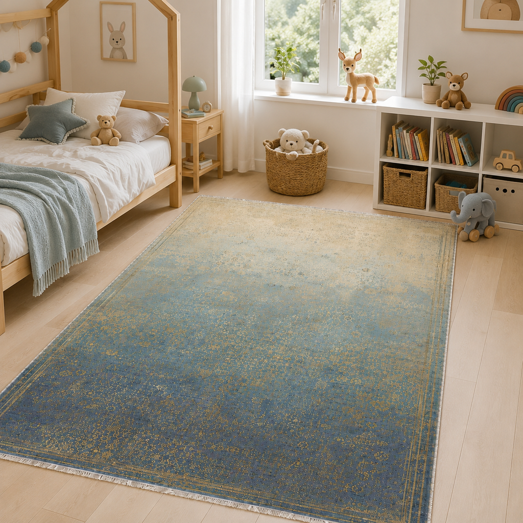 Tapis Abstrait Bleu Marine Lavable Bérénice, vue 7