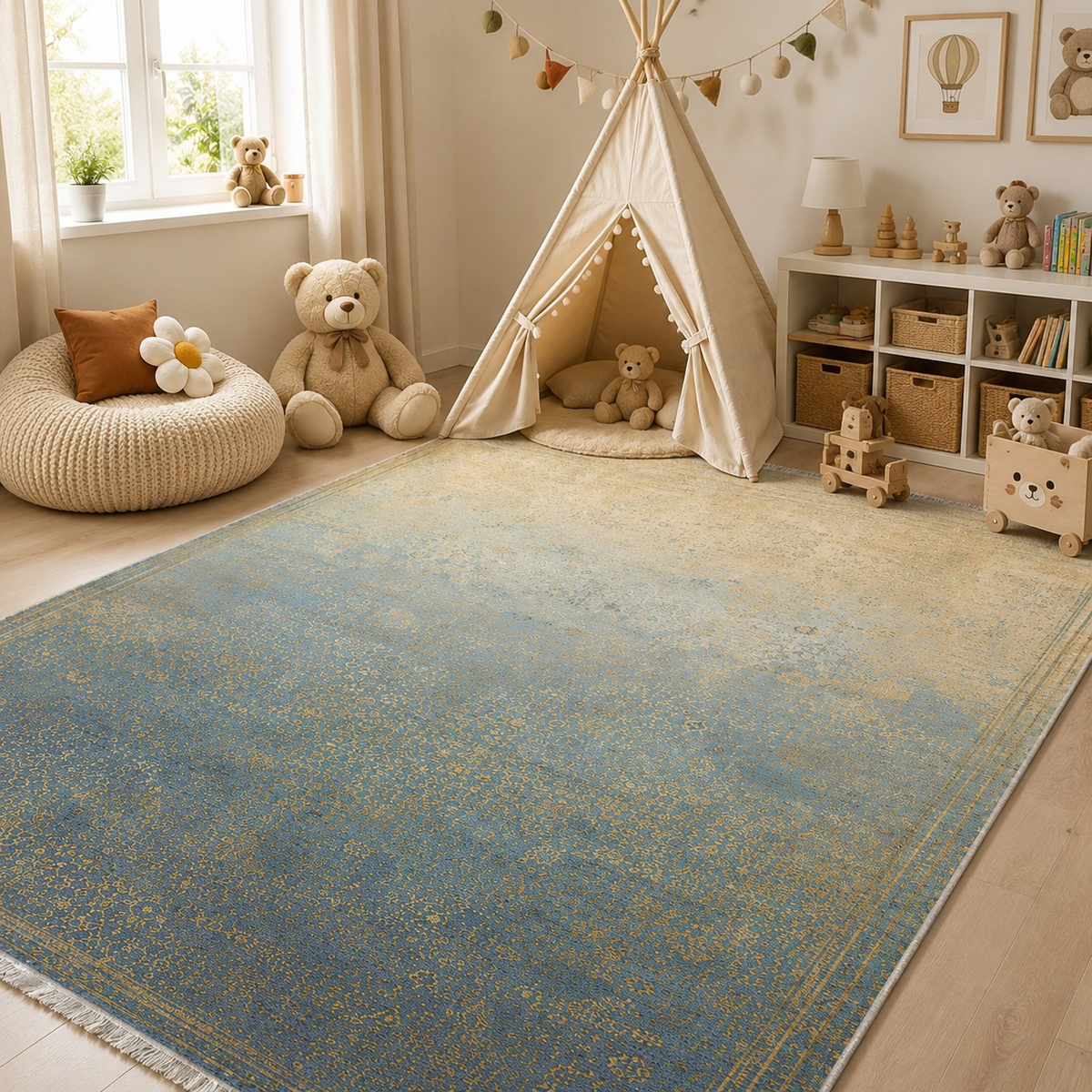 Tapis Abstrait Bleu Marine Lavable Bérénice, vue 8