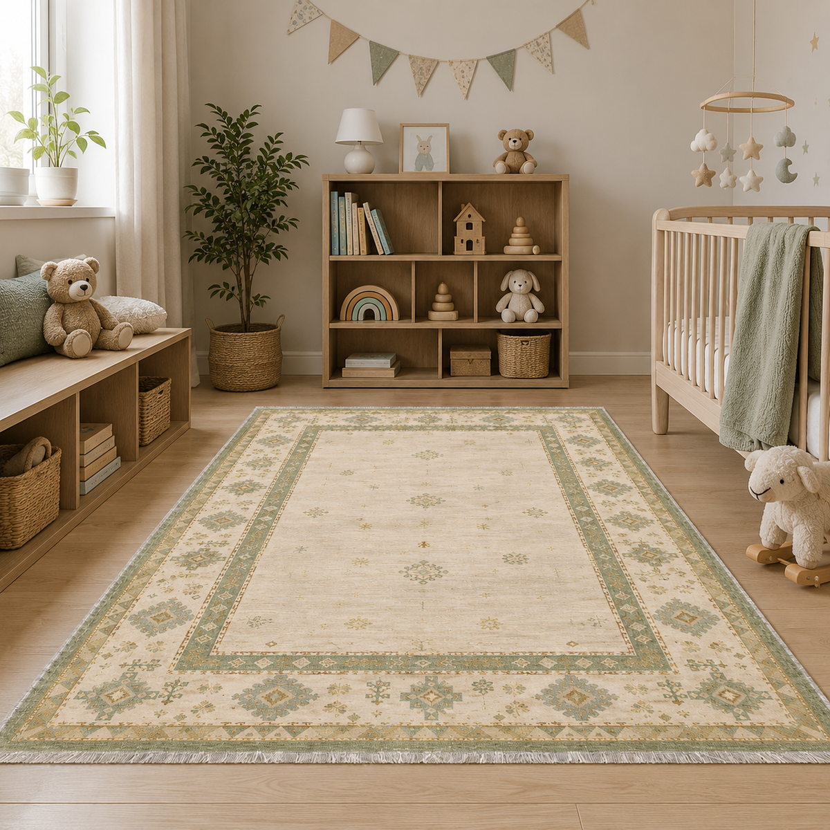 Tapis Ethnique Crème et Blanc Lavable Aline, vue 6