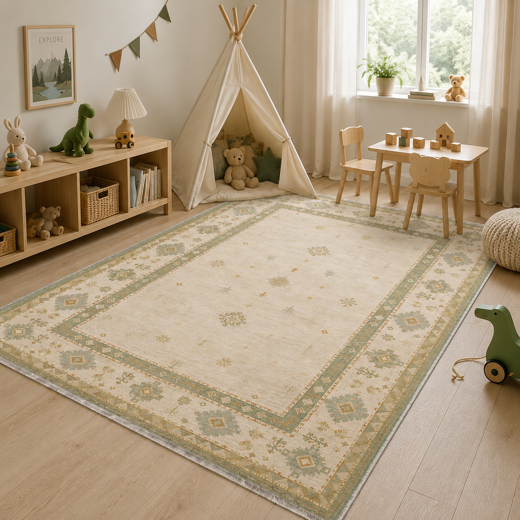 Tapis Ethnique Crème et Blanc Lavable Aline, vue 7