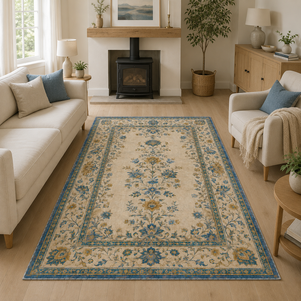 Tapis Géométrique Moderne Crème et Blanc Lavable Cécilia, vue 9