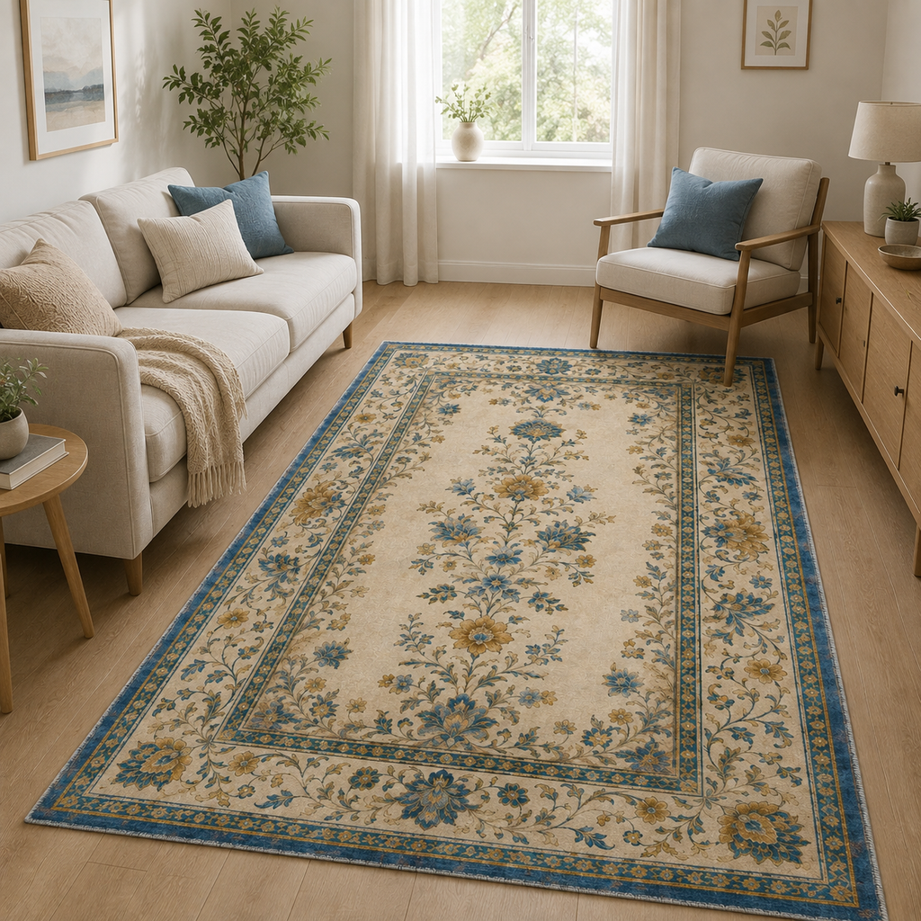 Tapis Géométrique Moderne Crème et Blanc Lavable Cécilia, vue 3