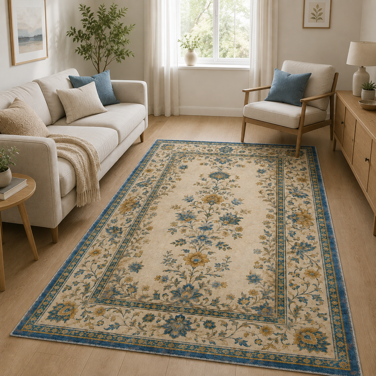 Tapis Géométrique Moderne Crème et Blanc Lavable Cécilia, vue 3