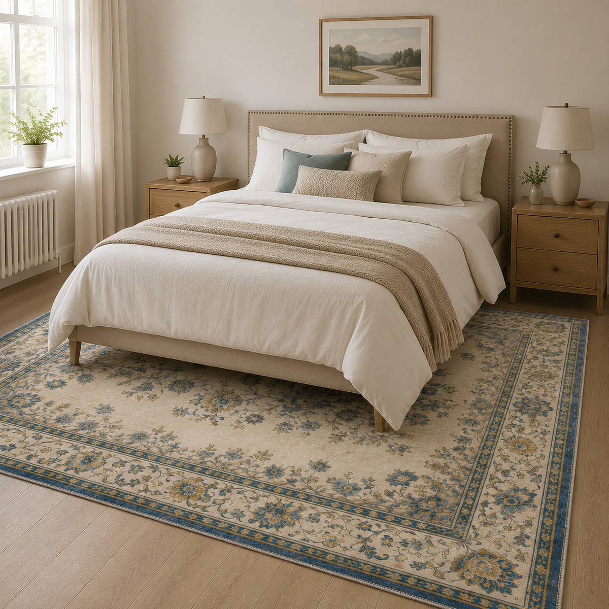 Tapis Géométrique Moderne Crème et Blanc Lavable Cécilia, vue 5