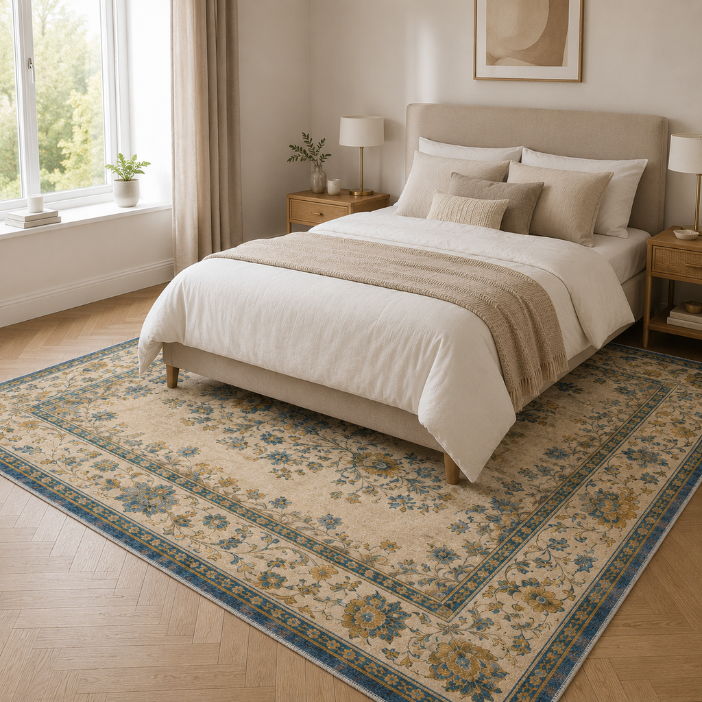 Tapis Géométrique Moderne Crème et Blanc Lavable Cécilia, vue 6