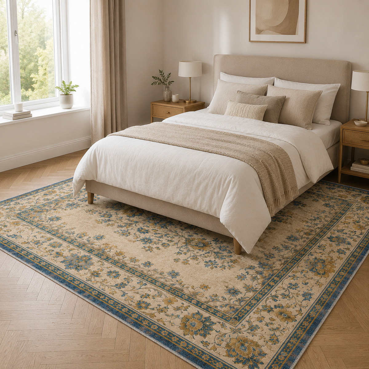 Tapis Géométrique Moderne Crème et Blanc Lavable Cécilia, vue 6