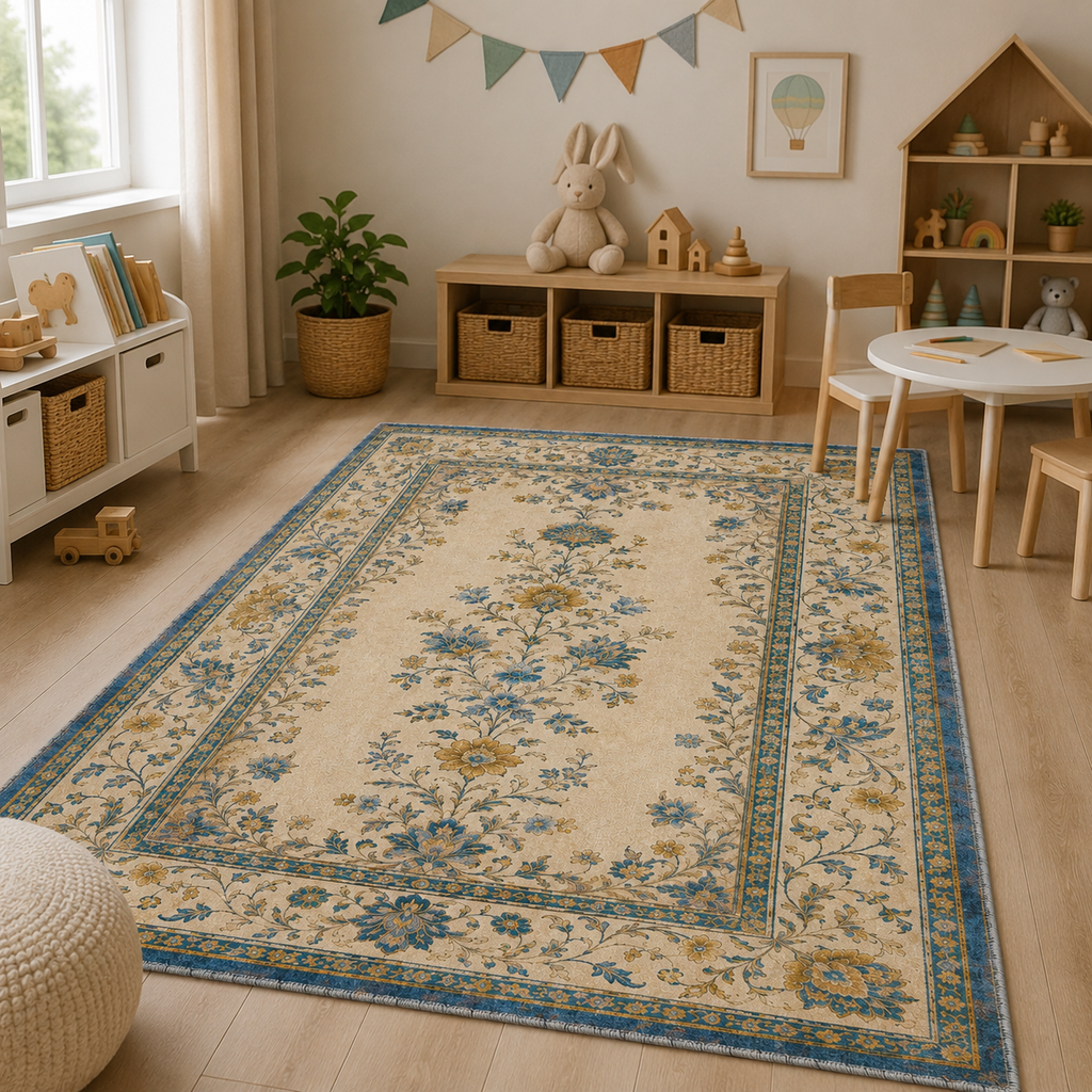 Tapis Géométrique Moderne Crème et Blanc Lavable Cécilia, vue 7