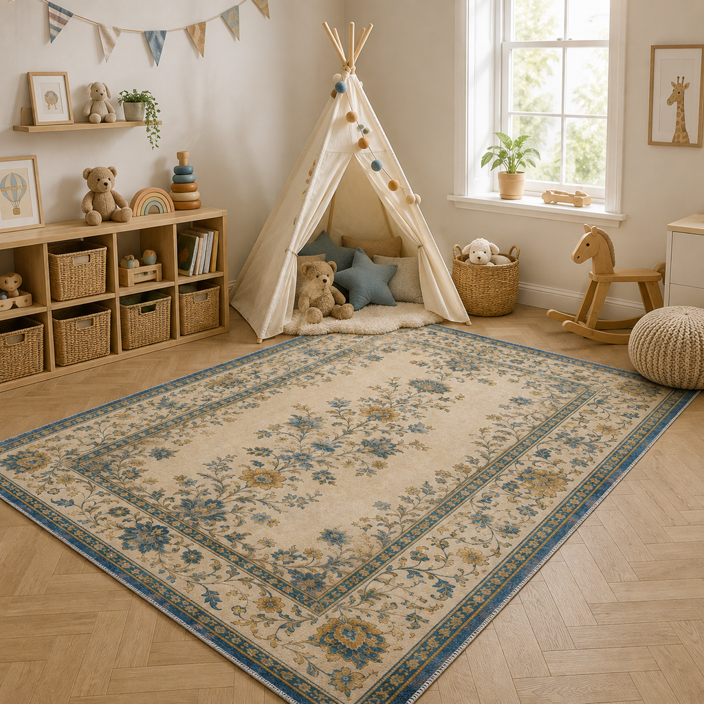 Tapis Géométrique Moderne Crème et Blanc Lavable Cécilia, vue 8