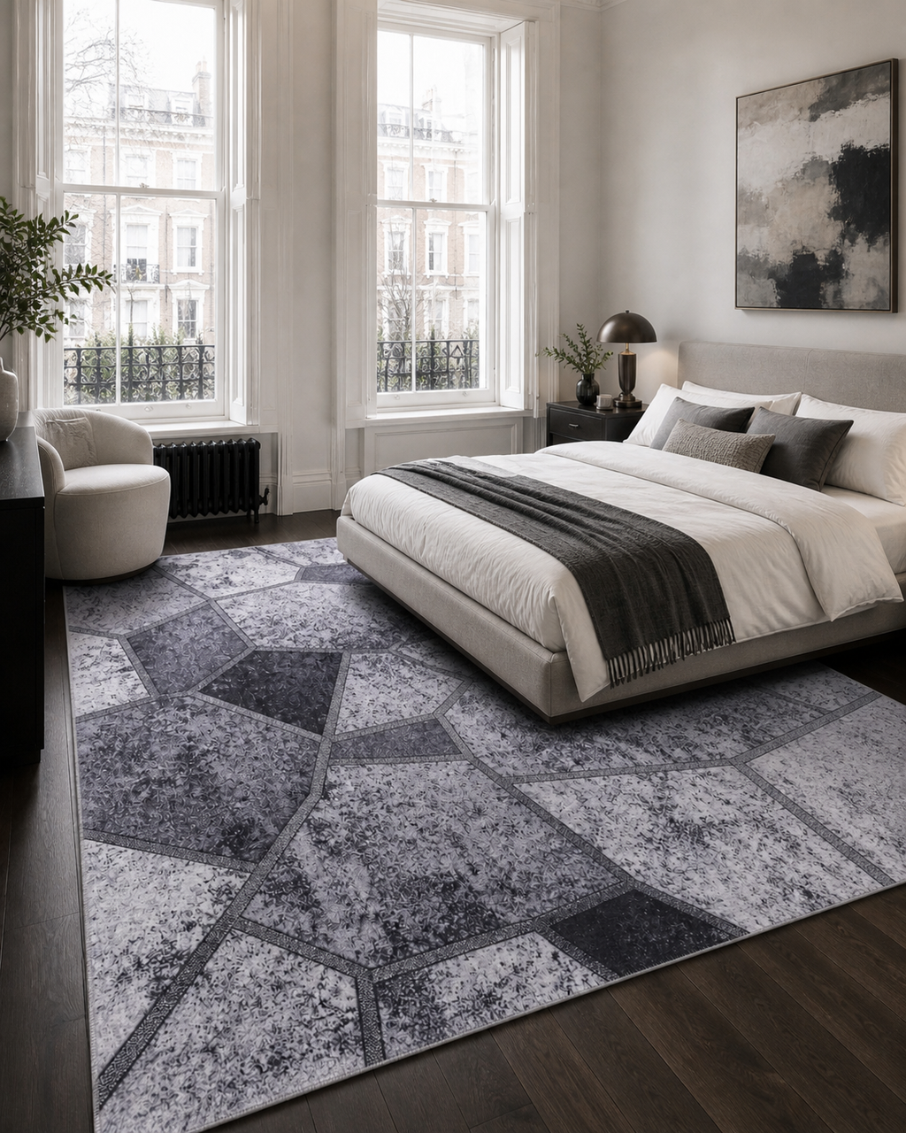 Tapis Abstrait Gris Lavable Isée, vue 4