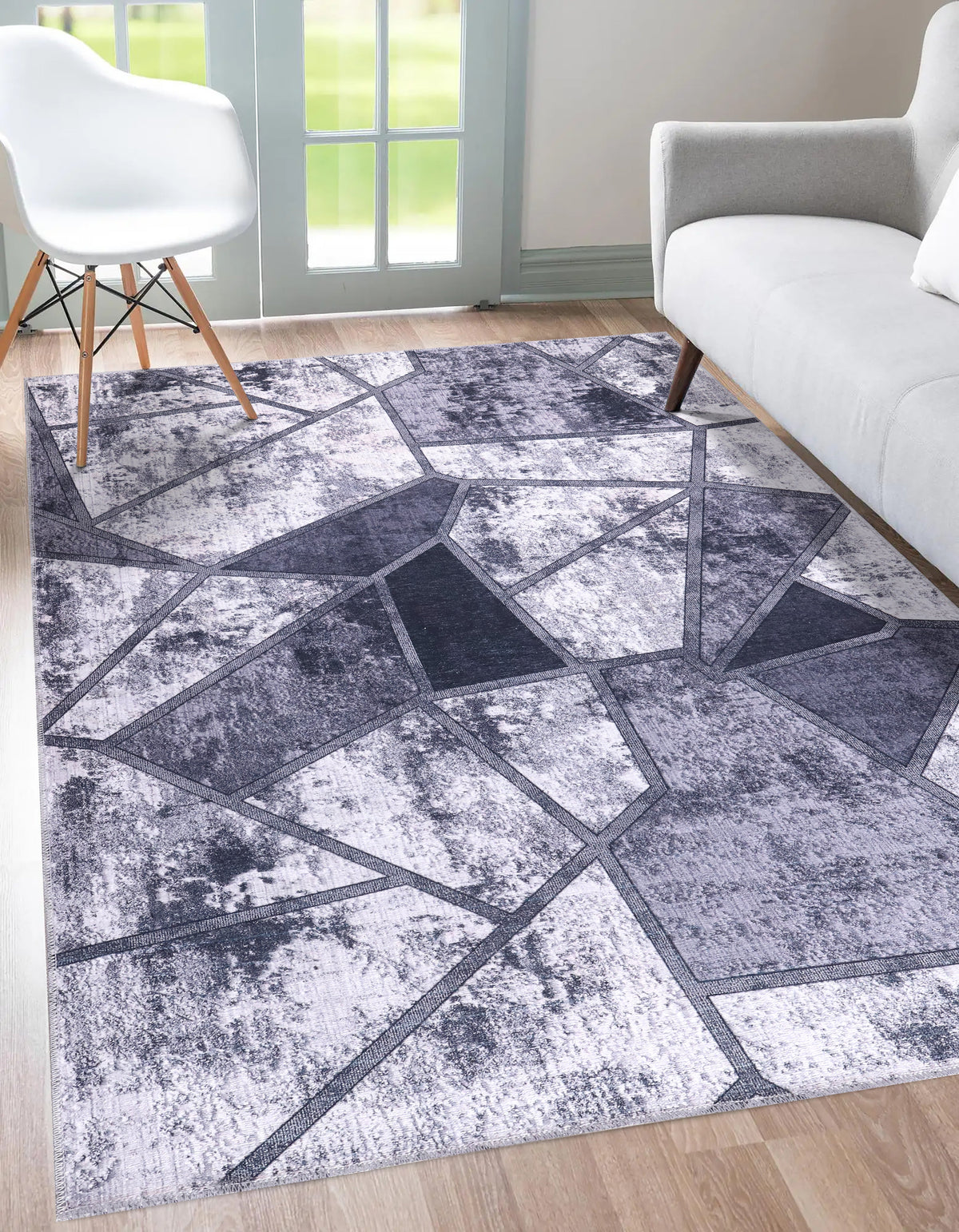 Tapis Abstrait Gris Lavable Isée, vue 5