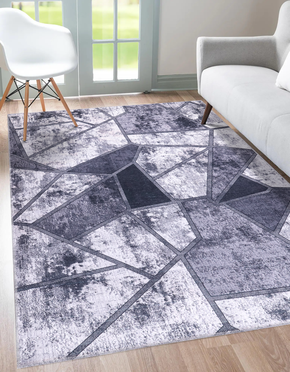 Tapis Abstrait Gris Lavable Isée, vue 6