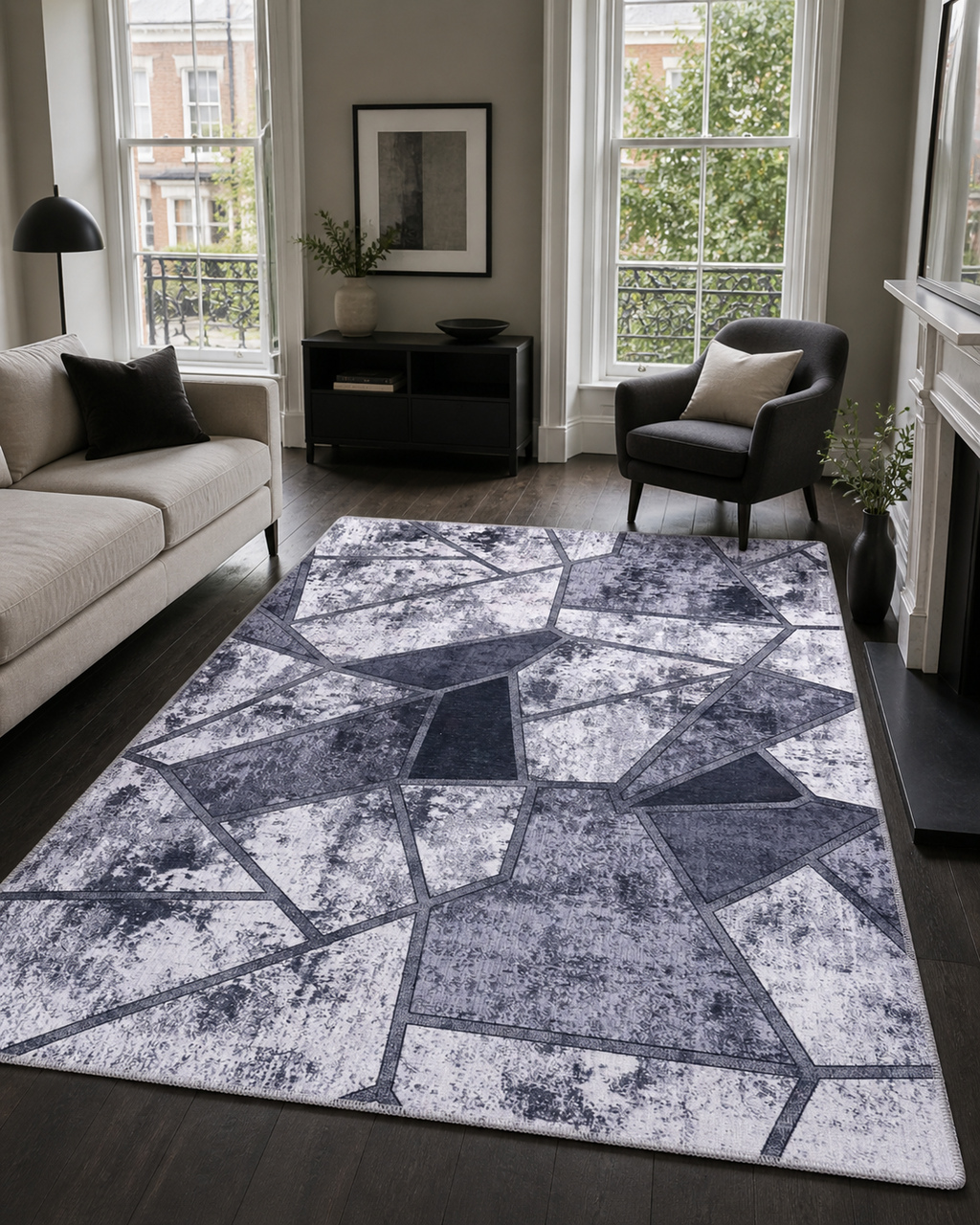 Tapis Abstrait Gris Lavable Isée, vue 7