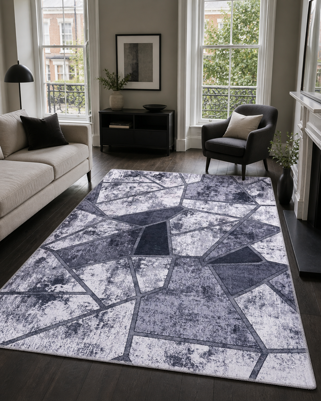 Tapis Abstrait Gris Lavable Isée, vue 7