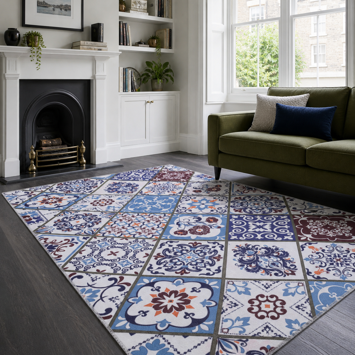 Tapis Ethnique Crème et Blanc Lavable Solveig, vue 3