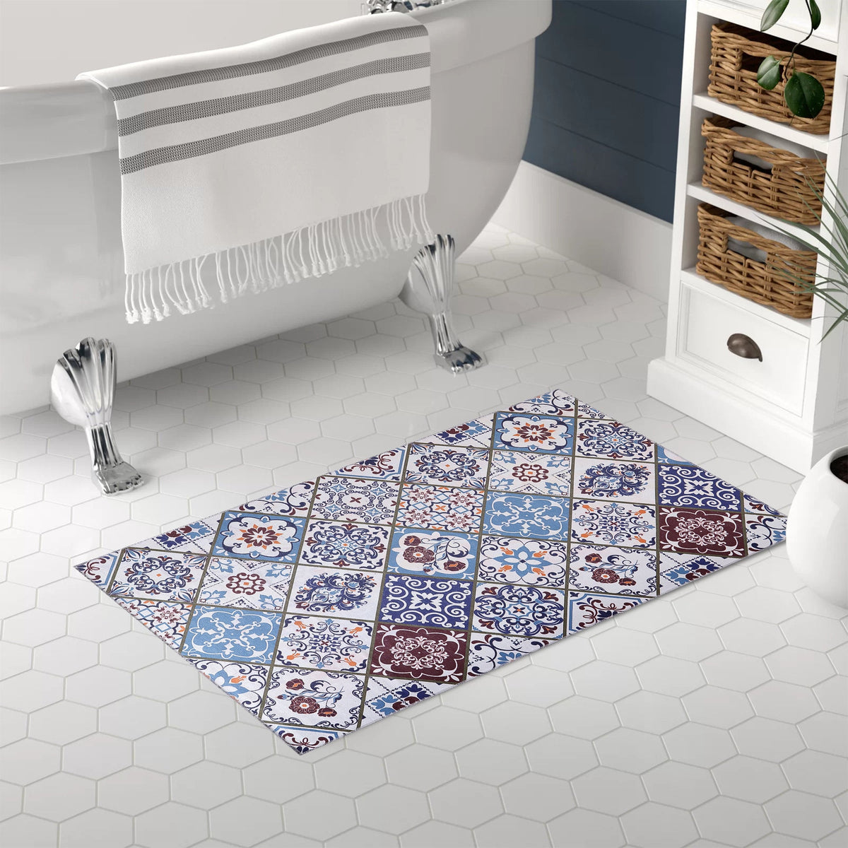 Tapis Ethnique Crème et Blanc Lavable Solveig, vue 6
