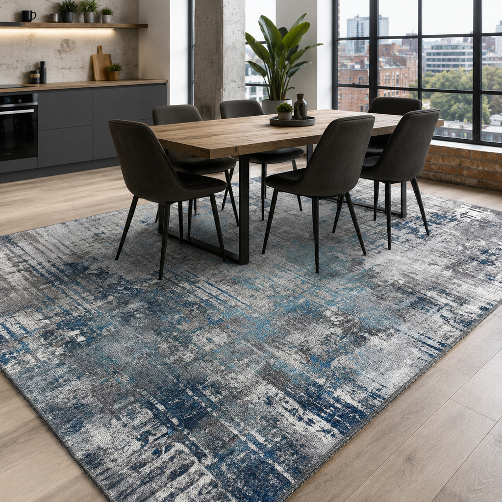 Tapis Géométrique Moderne Bleu Marine Lavable Léa, vue 4