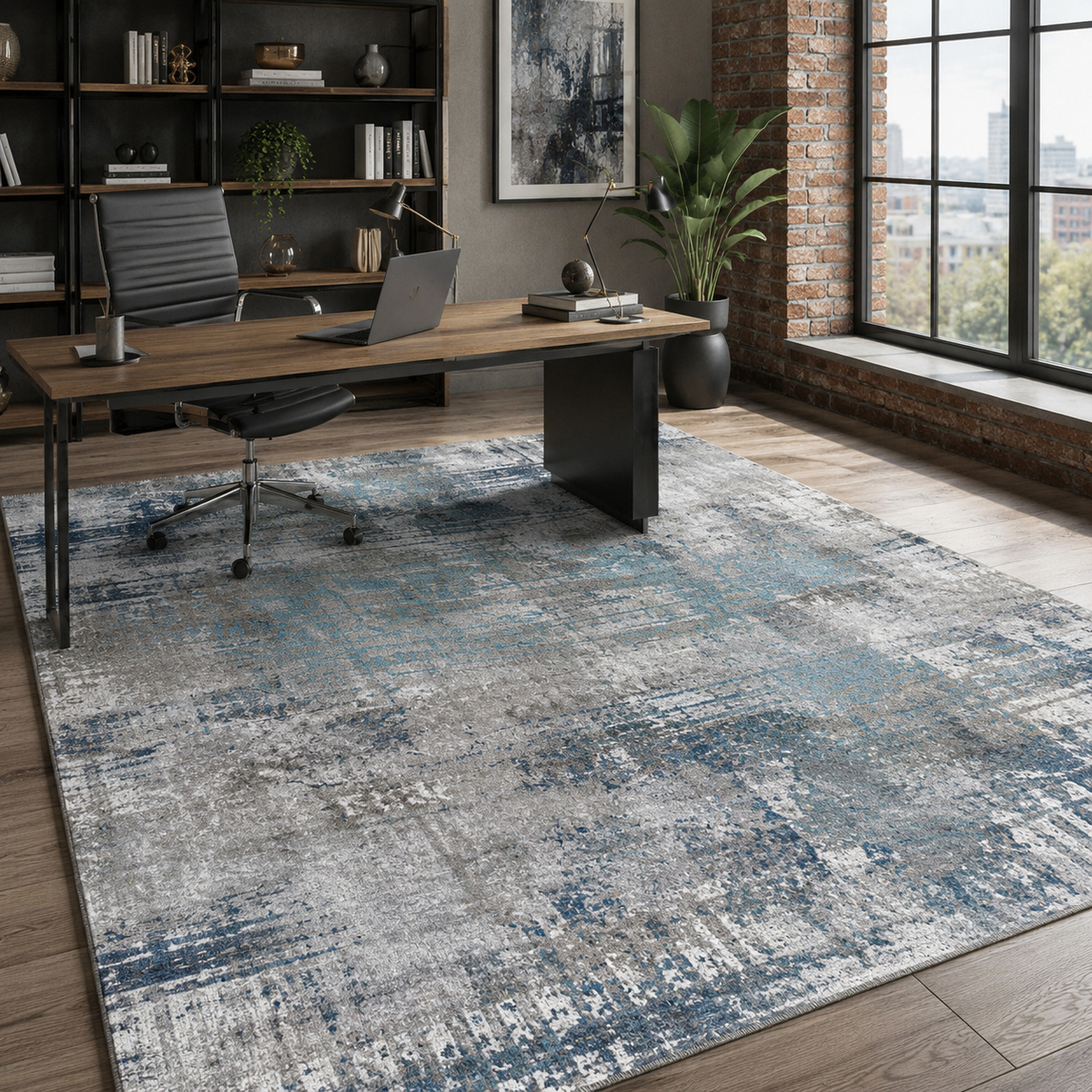 Tapis Géométrique Moderne Bleu Marine Lavable Léa, vue 5