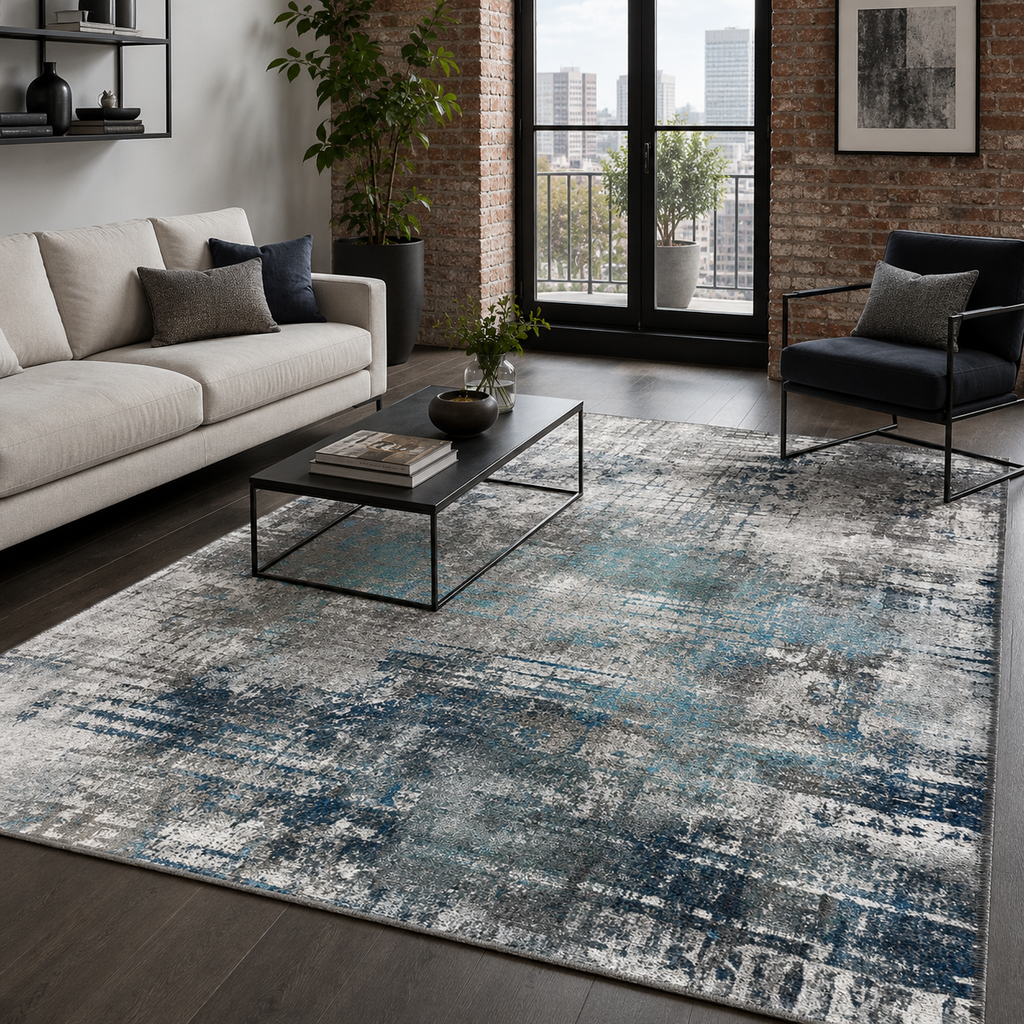 Tapis Géométrique Moderne Bleu Marine Lavable Léa, vue 6